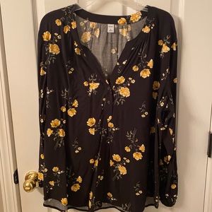 Black and yellow floral long sleeve blouse xl